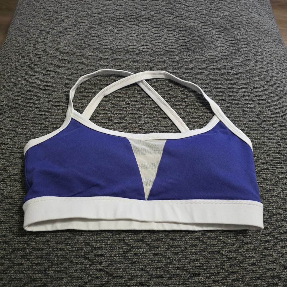 Popflex Active Strappy‎ Cage Back Sports Bra Womens 2 Purple White Good Mesh
